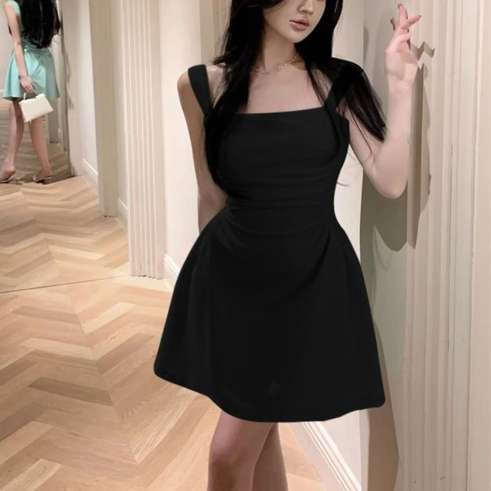 

Sweet A-line Camisole Short Dress Pleated High Waist Sleeveless Suspender Dress Spicy Girl Thin Slim Sling Dress Club