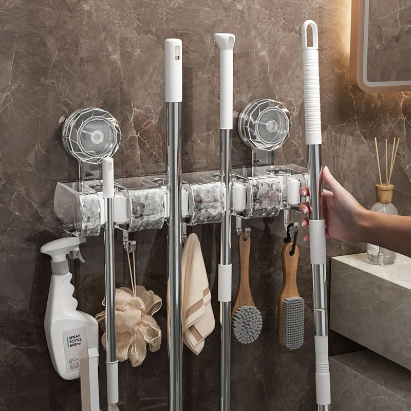 

Removable mop clamp suction cup type hook no punching toilet storage suction cup strong buckle wall row hook
