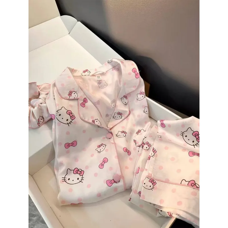 

Hello Kitty Pajamas New Creative Bow Anime High Beauty Female Home Furnishings Student Home Outfit Set Trendy Gift Wholesale