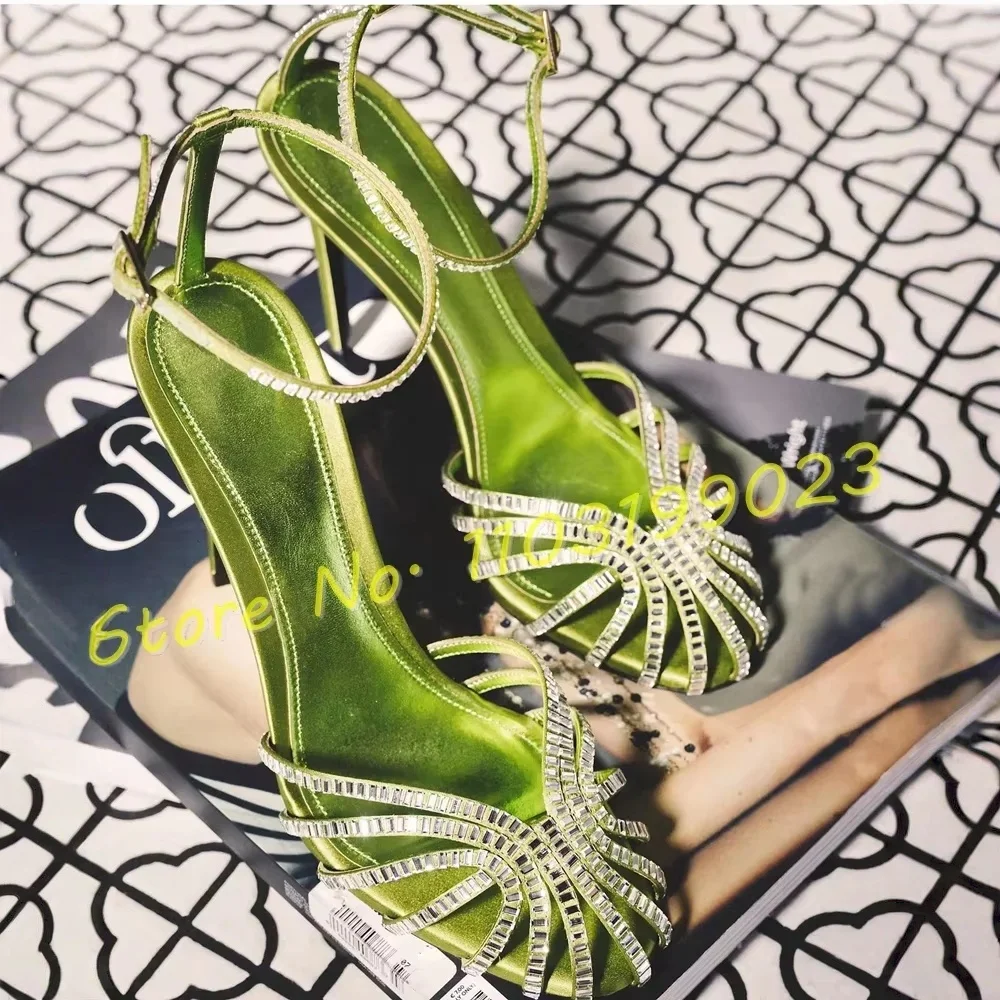 

Women's Crystals Cage Round Toe Purple Sandals Chic Elegant High Heels Sandals Ladies Ankle Strap Fashion Party Stiletto Shoes