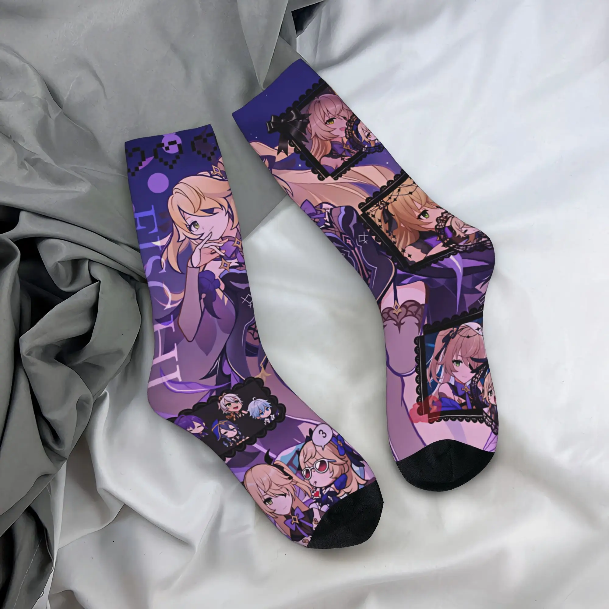 Manga G-Genshin L-Impact Dress Socks Mens Womens Warm Fashion Novelty Kawaii Anime Crew Socks