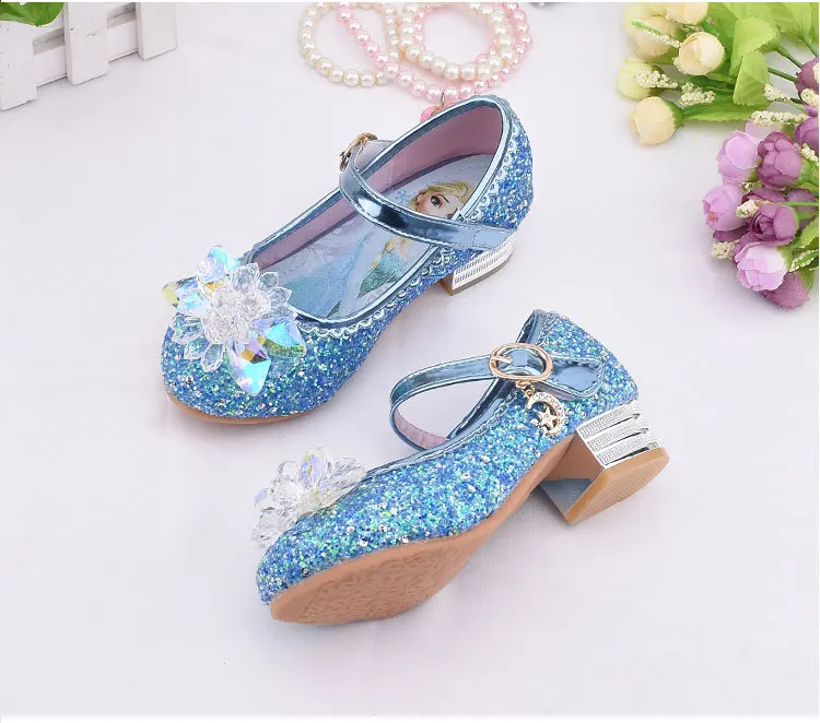 Disney Elsa Shoes For Girls Cartoon Leather Children Shoes Frozen Princess Kids Shoes Girl Sandals Dress Snow Queen Sandal