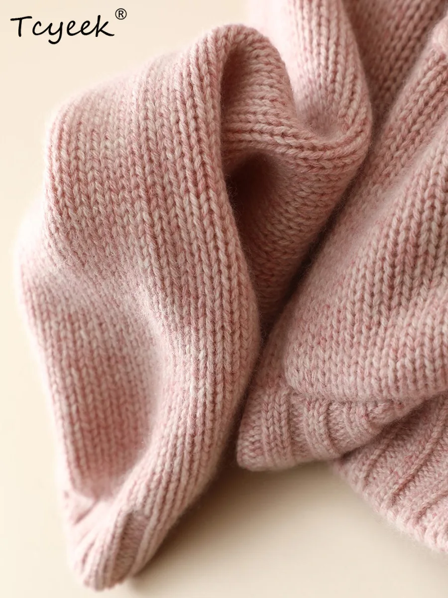 Tcyeek, 4G 100% Pure Cashmere Cardigans,ผู้หญิงVคอเย็บปักถักร้อย,Elegantหวานถักเสื้อกันหนาว,2024 ฤดูใบไม้ร่วงฤดูหนาวT48938QC