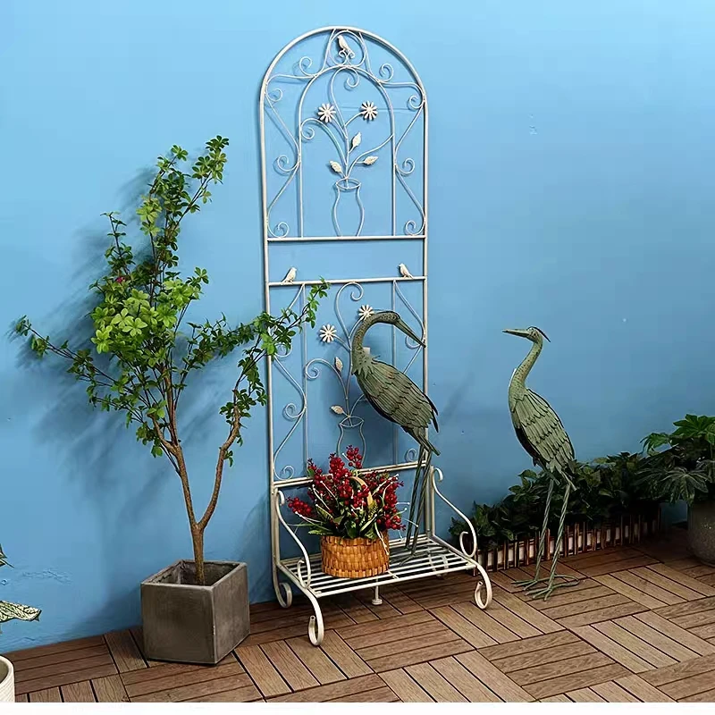 European style iron flower stand, movable and old with base, outdoor garden balcony, flower pot frame, rose climbing