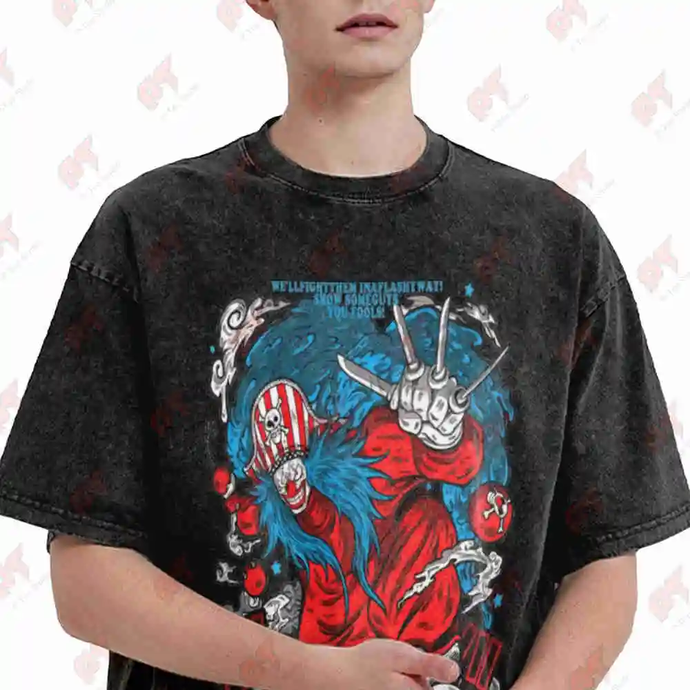 Buggy The Clown Anime Manga Vintage Washed Tee Pure Cotton T-Shirt