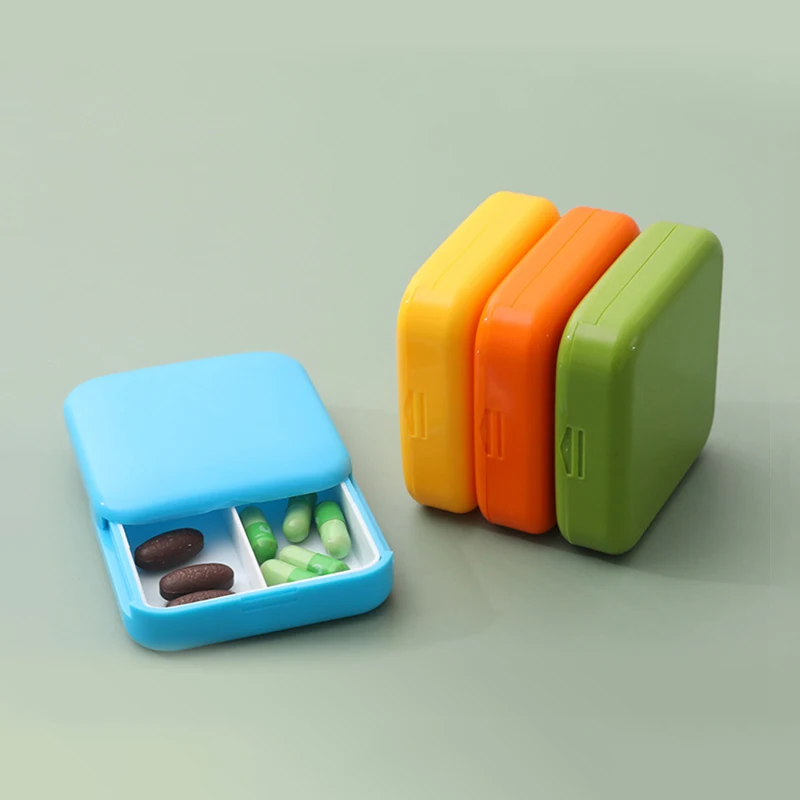 Portable Push-Pull Pill Box Square Pill Cases Mini Two-Compartment Plastic Tablet Holder Container Dust-Proof Storage Box