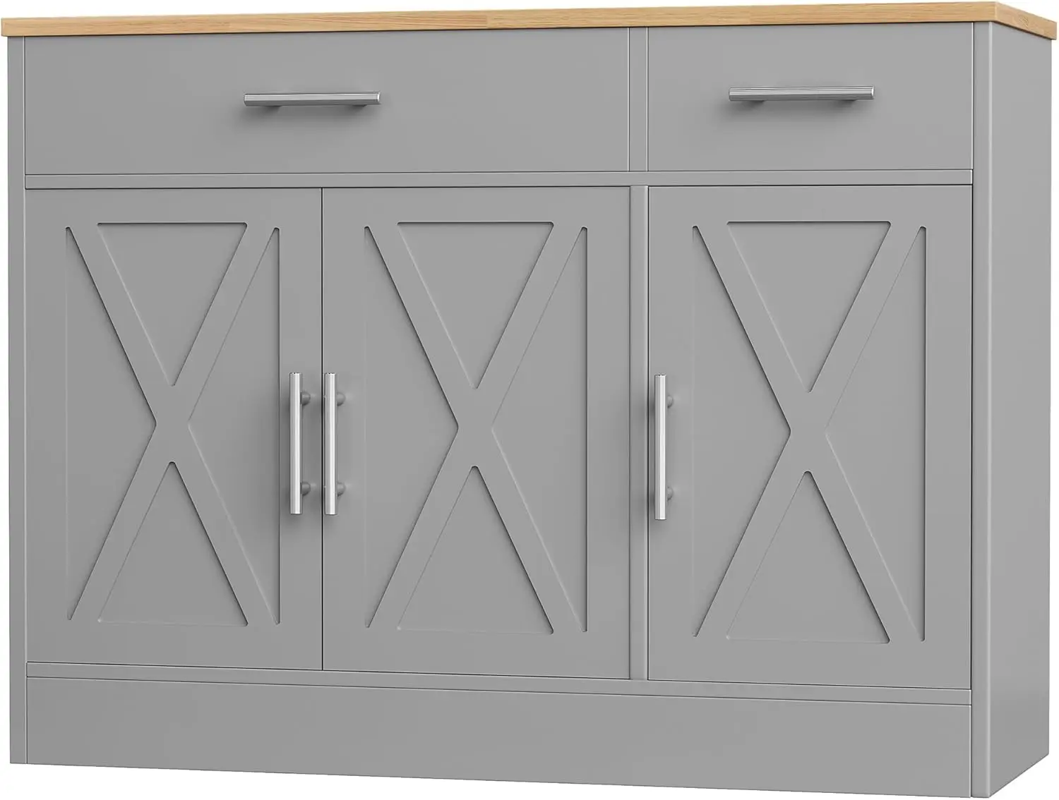 

42' Modern Farmhouse Buffet Cabinet with 3 Doors, Adjustable Shelf, Grey Wood Kitchen & Living Room Storage
