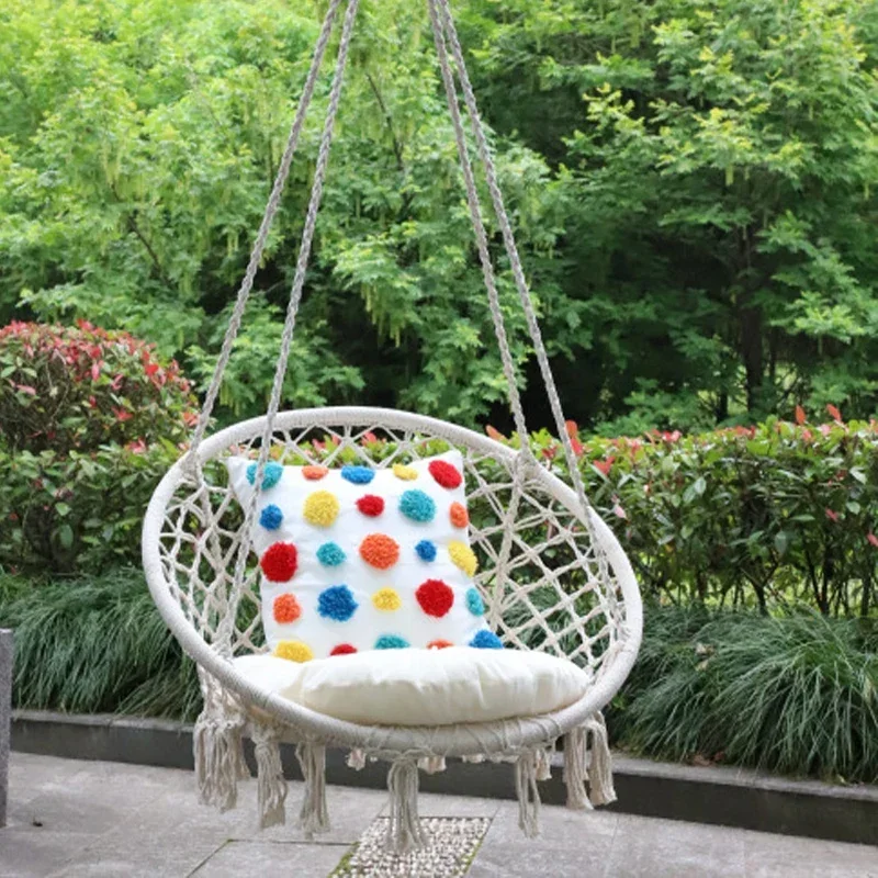 

Outdoor Patio Garden Hammocks Hanging Hammock Swing Cotton Rope Chair Non-Iron Stand Indoor Camping Furniture