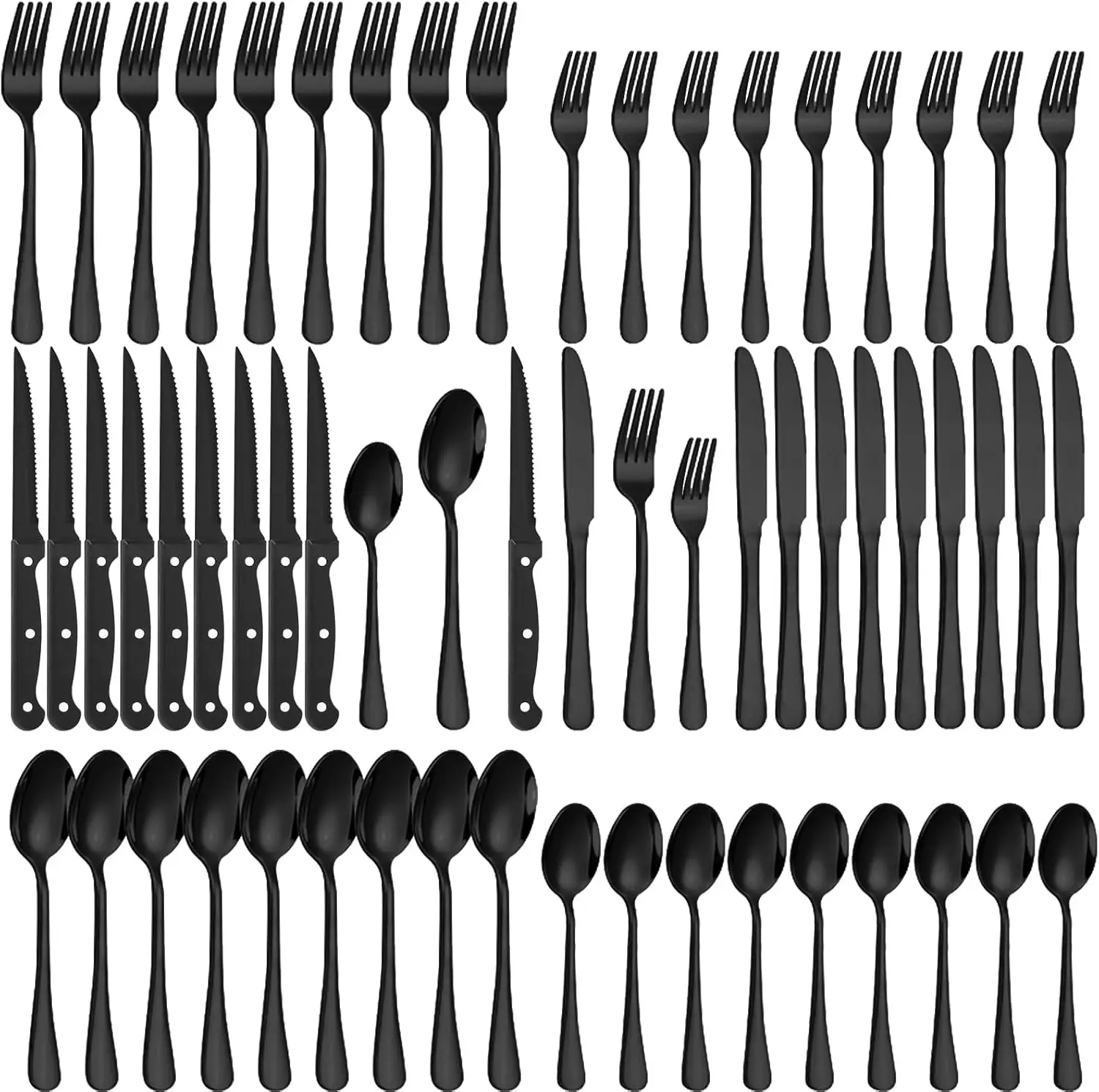 

60-Piece Black Stainless Steel Silverware Set for 10, Rust-Proof and Dishwasher Safe