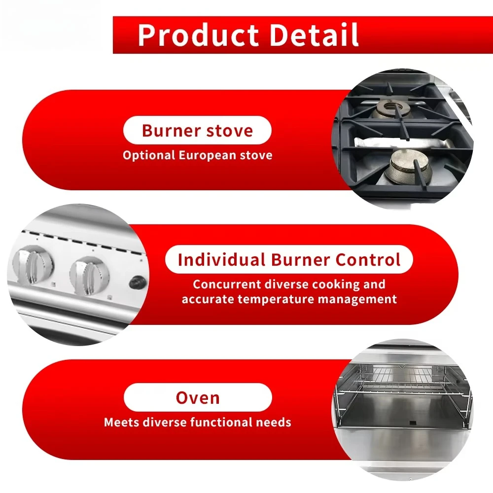 Commercial Stainless Steel Range Stove High Efficiency with Bakery Oven and Griddle Gas Cooker for Restaurants Cooking Food