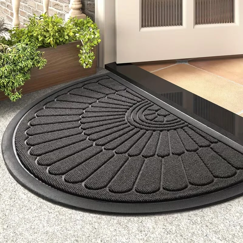 Heavy Duty Half Round Door Mat Non Slip Outdoor Entrance Rug Dirt Trap Doormat Waterproof Dust Scraper Front Door Floor Mat