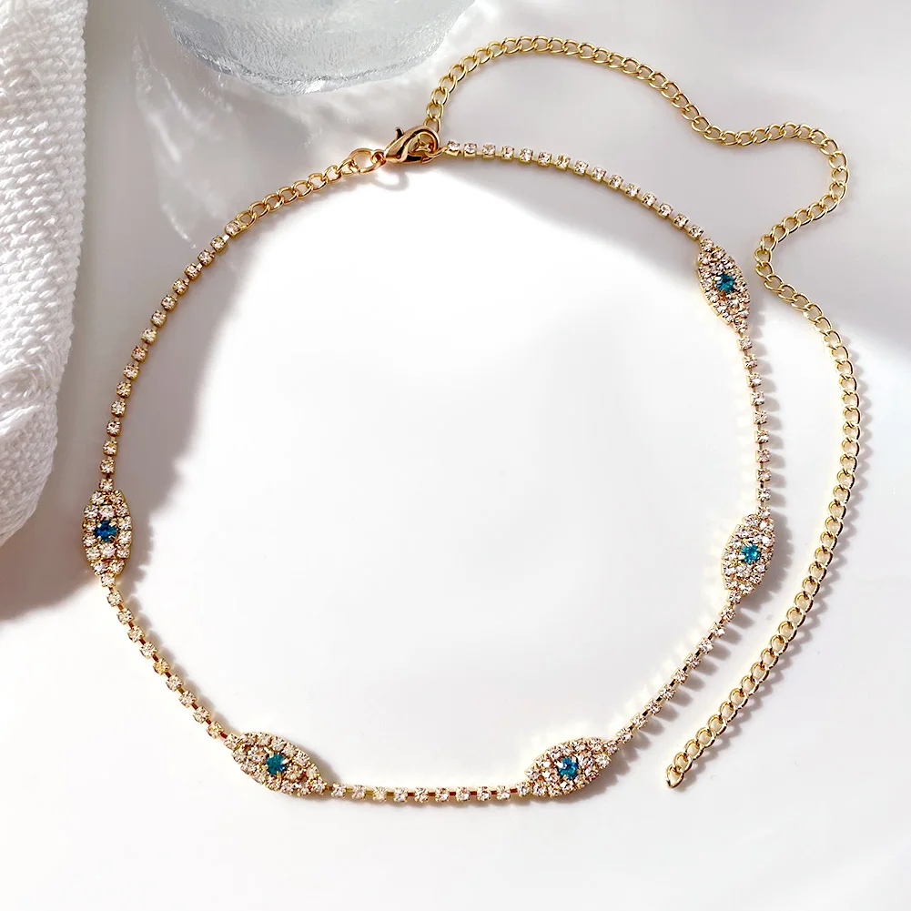 NEW Evil Eye Tennis Choker Rhinestone Necklace for Women Charm Collar Chain Blue Crystal Necklace Fashion Evil Eye Jewelry