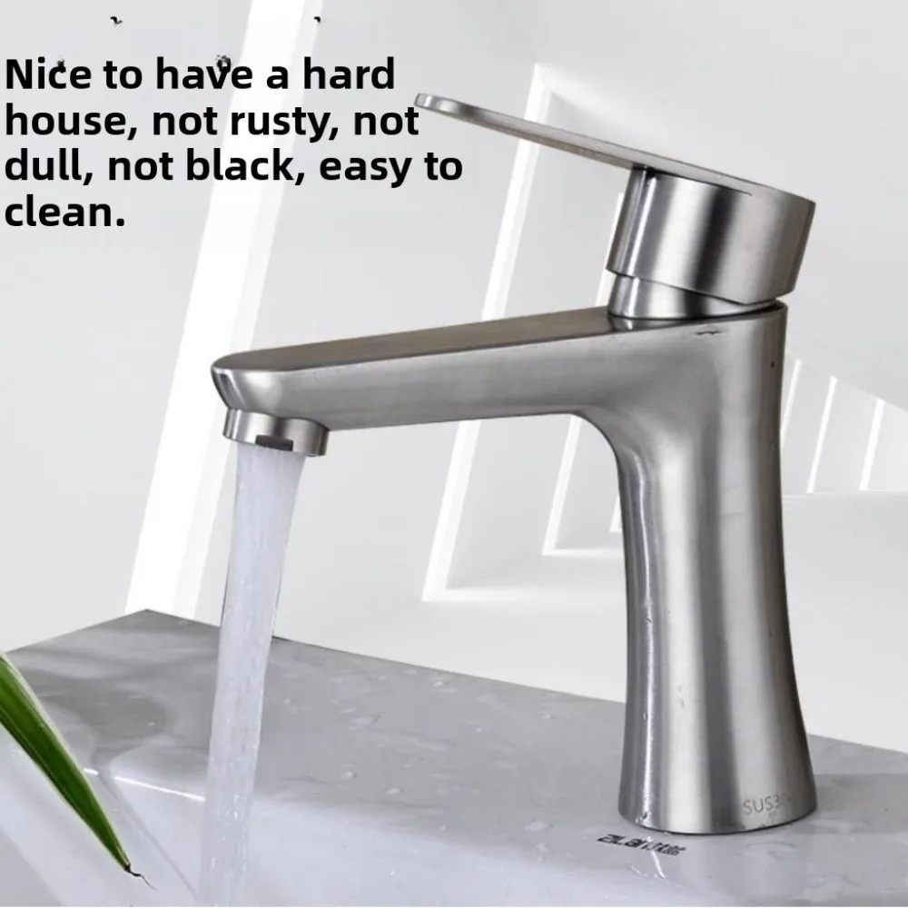 

Single Handle Stainless Steel Faucet Rust-proof Anti-Leakage Single Cold Basin Sink Faucet Easy Installation Multi Functional