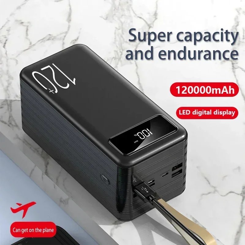 120000mAh High Capacity Power Bank 120W Super Fast Charging Portable Charger External Battery Pack Powerbank for IPhone Huawei