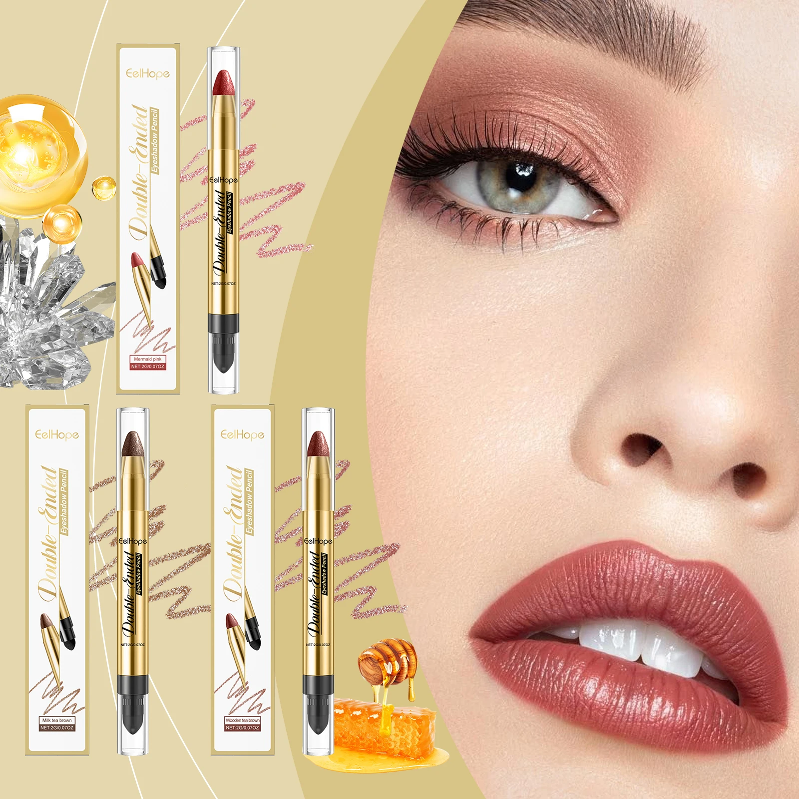 EELHOPE Double-Ended Eyeshadow Pencil Eyeshadow Stick Long Lasting Waterproof Shimmer Pigmented Portable High Saturation Makeup