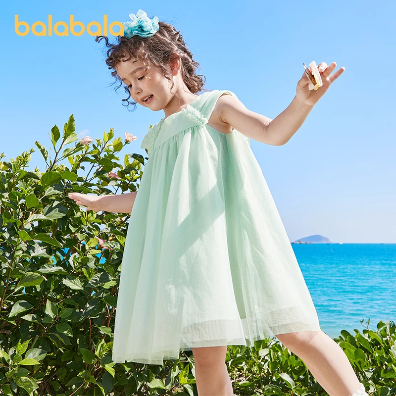 Balabala Toddler Girl Dress Summer with Small Wings on the Back Mesh Dress