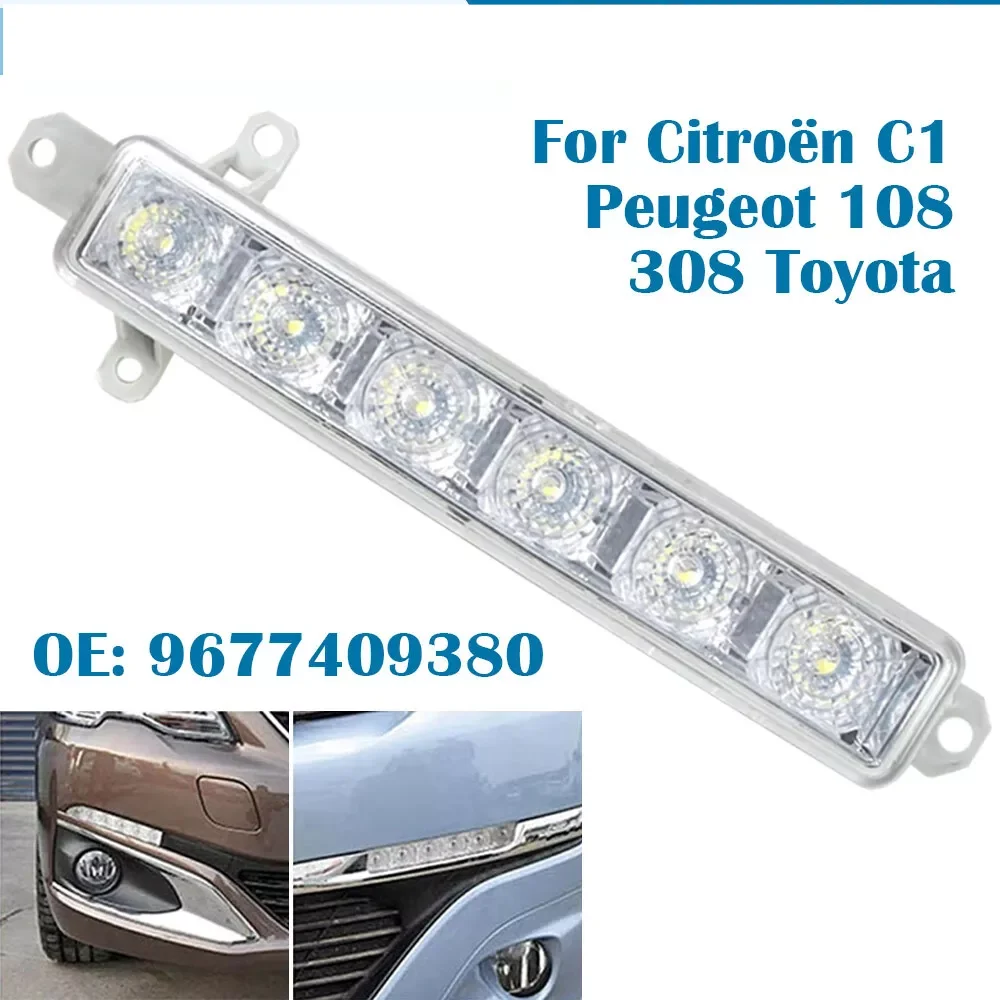 1pcs Car Daytime Running Light For Citroen C1 Peugeot 107 108 6LED White Daytime Running Lamp Car Accessory 9677409380