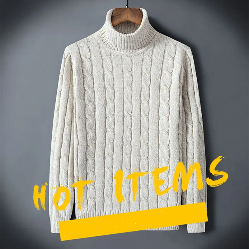 Twist Sweater Men's Turtleneck Pullovers High Neck Loose Winter Korean  Fashion Trendy Thick Warm White Sweater knitted