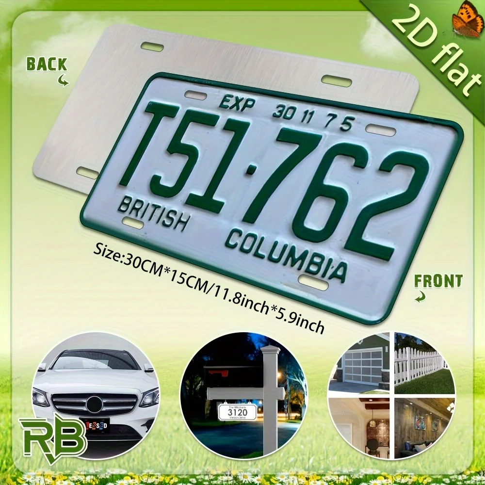 2D Flat, 2D Flat 2D Flat, 1 Vintage British Columbia Plaque - Aluminum Metal Sign, 11.81x5.9 Inches, Wall-Mounted Decorative Pla