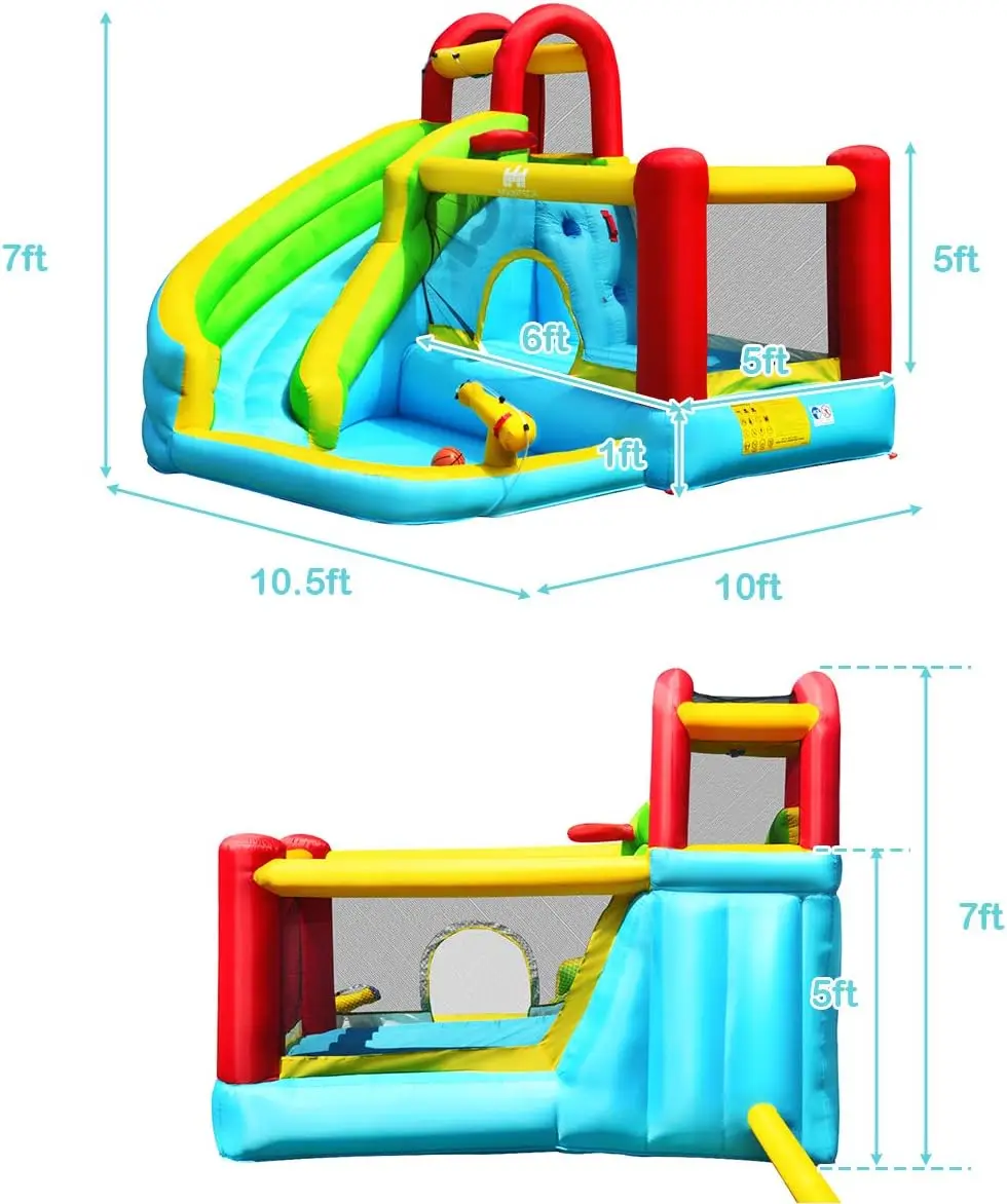 Nadmuchiwana zjeżdżalnia wodna, Bounce House zjeżdżalnia wodna dla dzieci na świeżym powietrzu ze zjeżdżalnią wodną, brodzikiem, ścianką wspinaczkową, zjeżdżalnie wodne Inf
