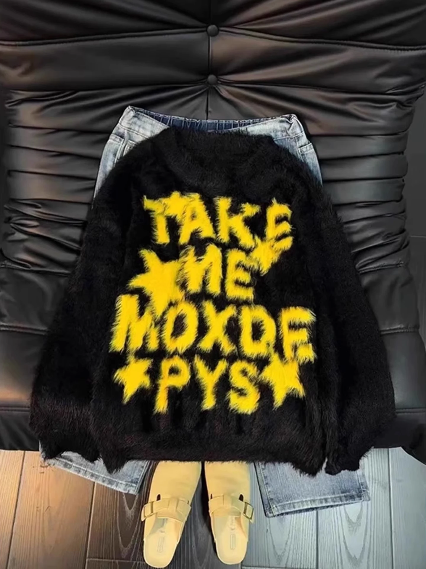 

Свитер оверсайз в американском стиле High Street с надписью, осень-зима, свободный вязаный топ, мягкий, удобный, повседневный, полиэтиленовый...