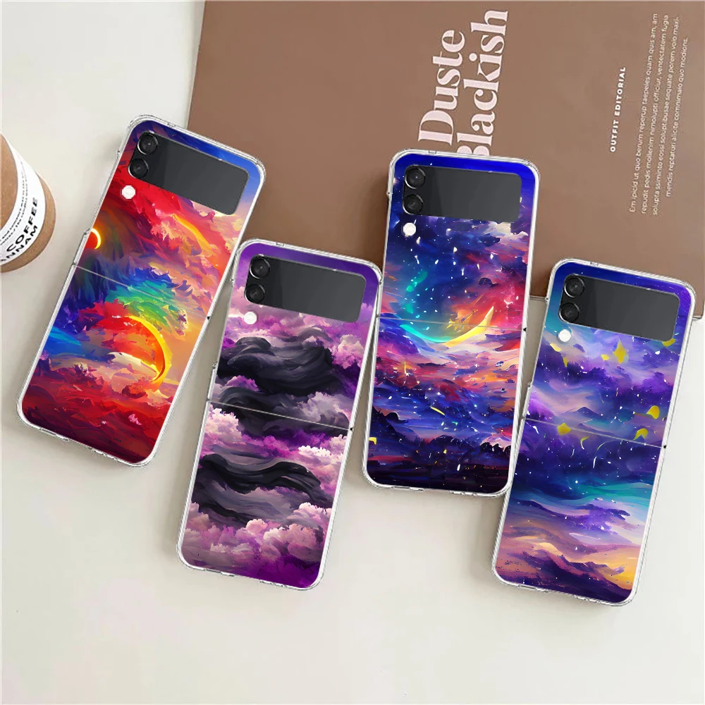 Rainbow Art Starry Sky peak Clear Phone Case For Samsung Galaxy Z Flip 3 4 5 Hard Folding PC Shell For Samsung Z Flip3 Cover