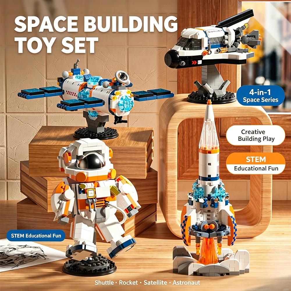 2027 Space Exploration Series Astronaut Rocket Super Aircraft Core Module Model Assembly Building Block Toy Gift Desktop Decor