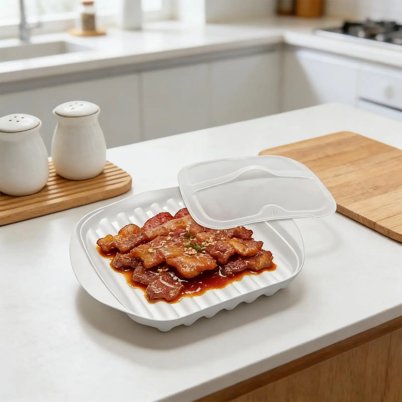 Microwave Bacon Maker Cooker Tray with Splatter Lid Microwave Bacon Grill Pizza Tray Efficient Food Prep Kitchen Tools