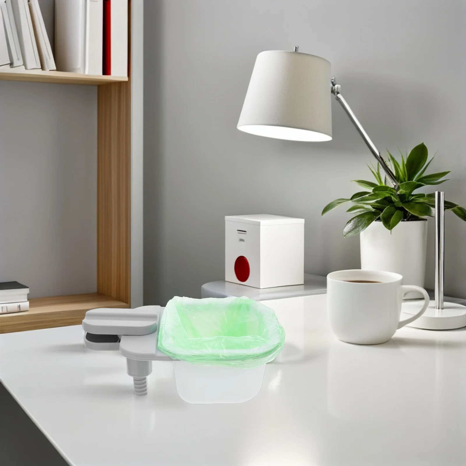 

Rotatable Clip-on Desk Trash Can Mini Light Grey Small Plastic Wastebasket Table Mount Office Bathroom Kitchen Includes Trash