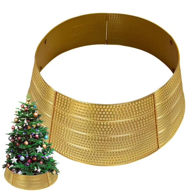 

Artificial Christmas Tree Collar 2024 Christmas Tree Base Skirt Metal Faux Tree Skirt Pet-Proof Ring Prevent Pets From Chewing