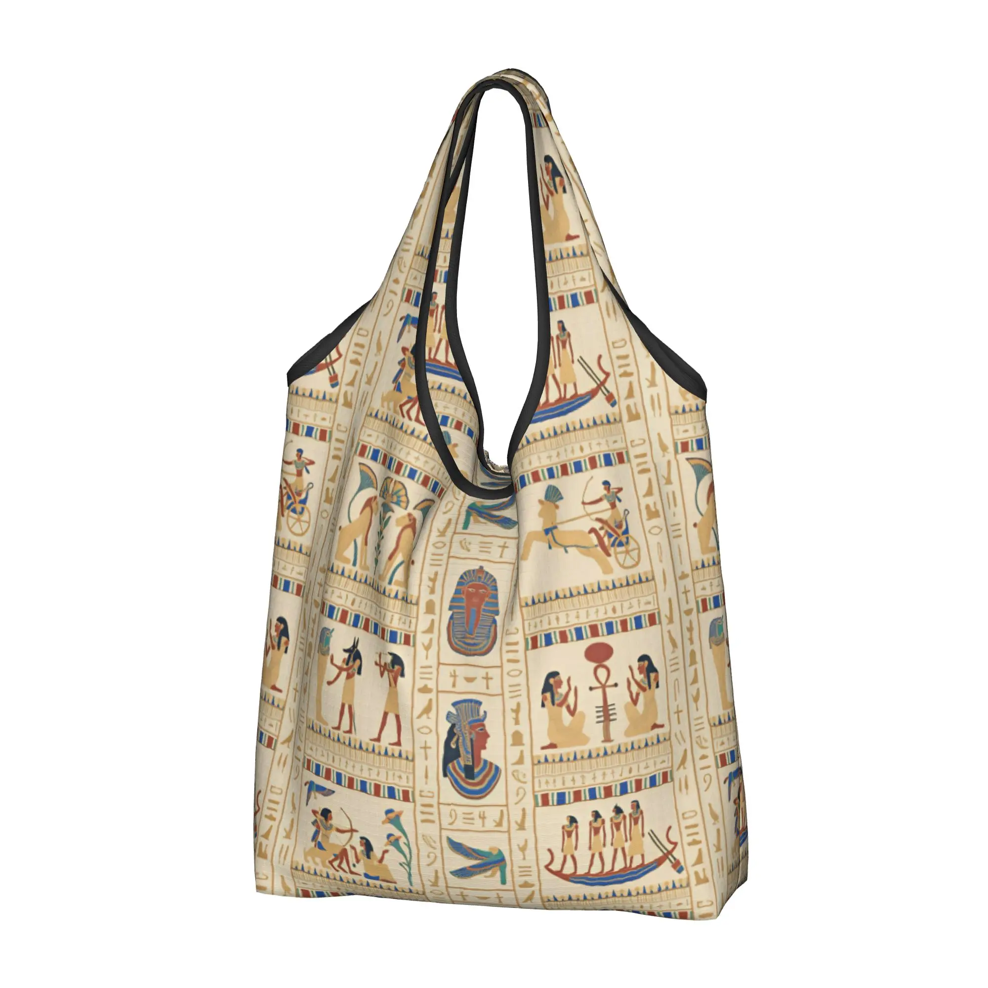Egyptian Hieroglyphs Eye of Horus Grocery Shopping Bags Custom Shopper Tote Shoulder Bags Pharaoh Mask Anubis Cleopatra  Handbag