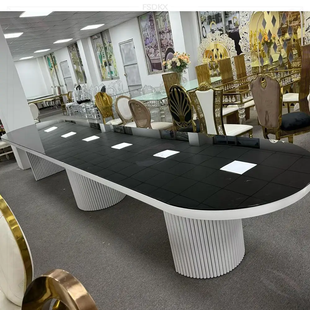 Factory White Stainless Steel GlassTable 12 Person Lunch Dinning Dinner Tables Chairs