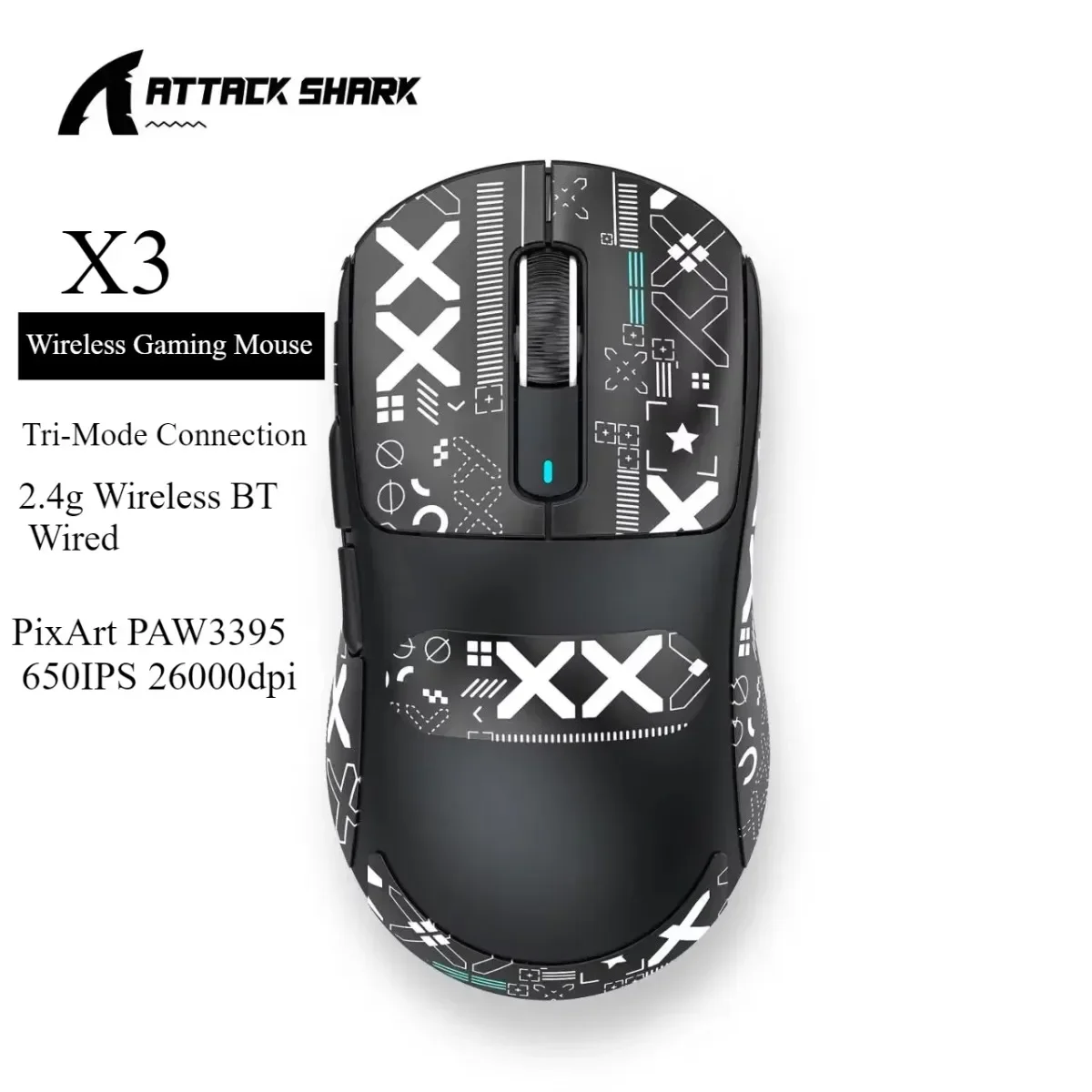 Attack Shark X3 Gaming-Maus, 2,4 g, kabellos, Bluetooth, kabelgebunden, Tri-Mode-Verbindung,
