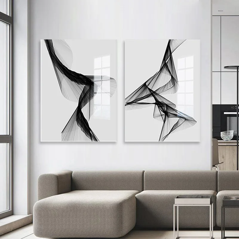 Black and White Wall Art Triptych Canvas Painting Posters Prints Modern Abstract Line Drawing Picture for Living Room Home Decor