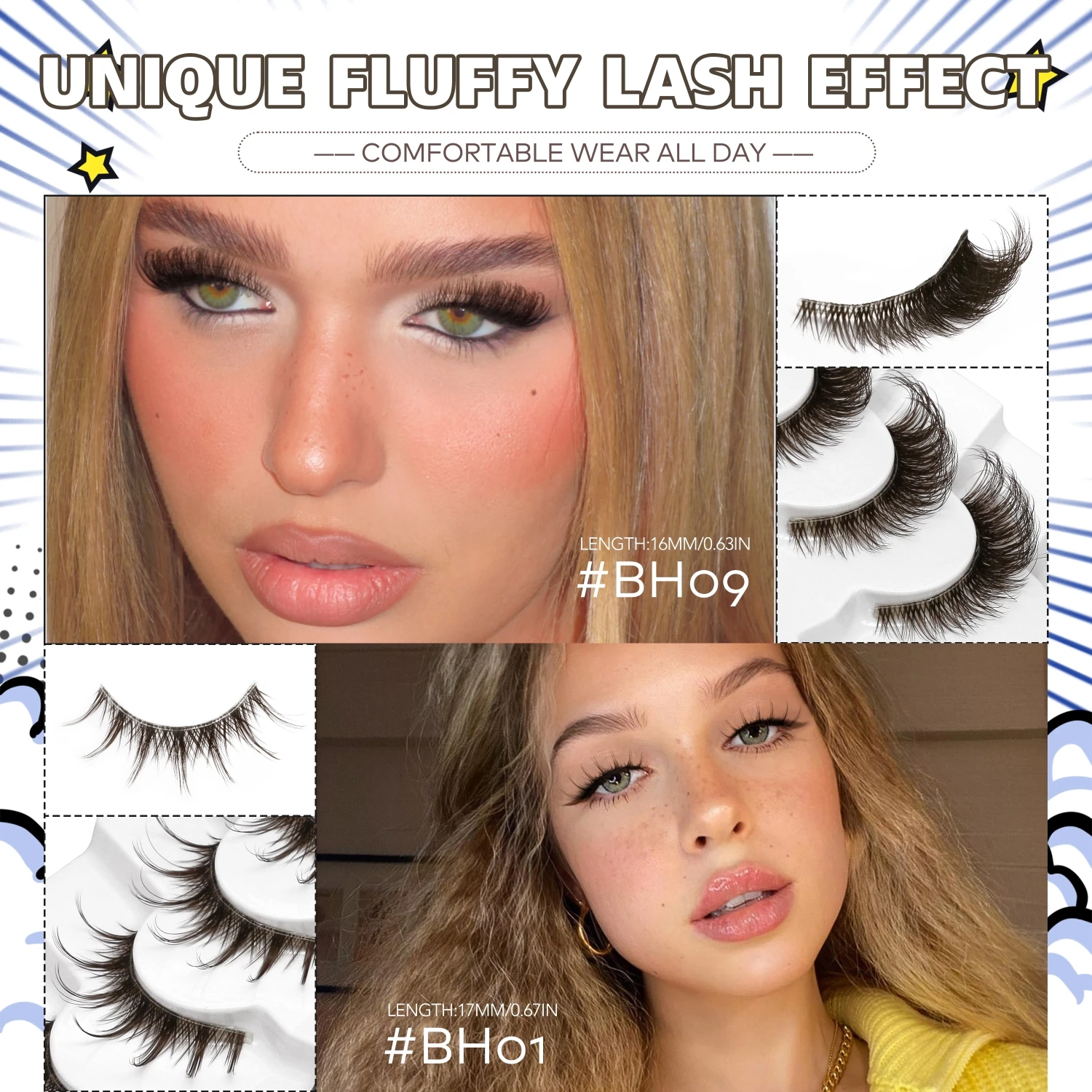 VELTRINAY Brown Lashes Cat Eye Wispy Eyelashes Natural Look False Eyelashes Fox Eye Lash Wispy Fuax Mink Fake Eyelashes