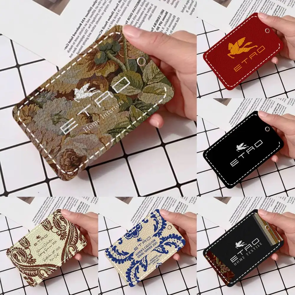 

Брендовый держатель для карт E-Etro, подходит для кредитных карт, проездных билетов, прямоугольный брелок из мягкой кожи, защитный чехол для ключей