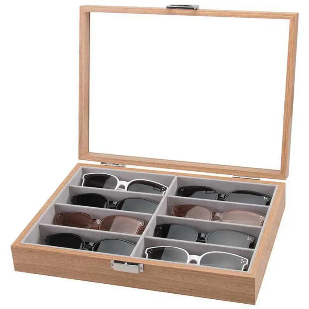 8 Grids/Slots Wood Sunglasses Organizer, Eyeglasses Eyewear Display Stand, Jewelry Glasses Container Organizer for Women Men
