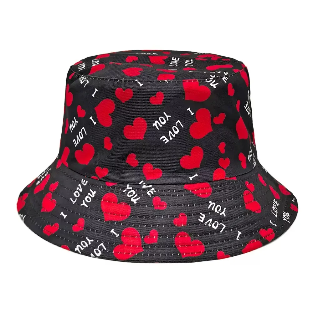 Love Pattern Bucket Hat for Women Fashion Gift Summer Outdoor Sun Production Valentine's Day Gift Panama Sunscreen Fisherman Cap
