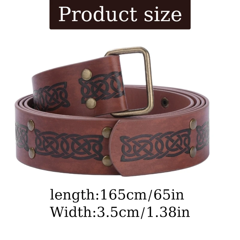 Ceinture médiévale en cuir PU avec boucles en relief, large, Costume X5QF