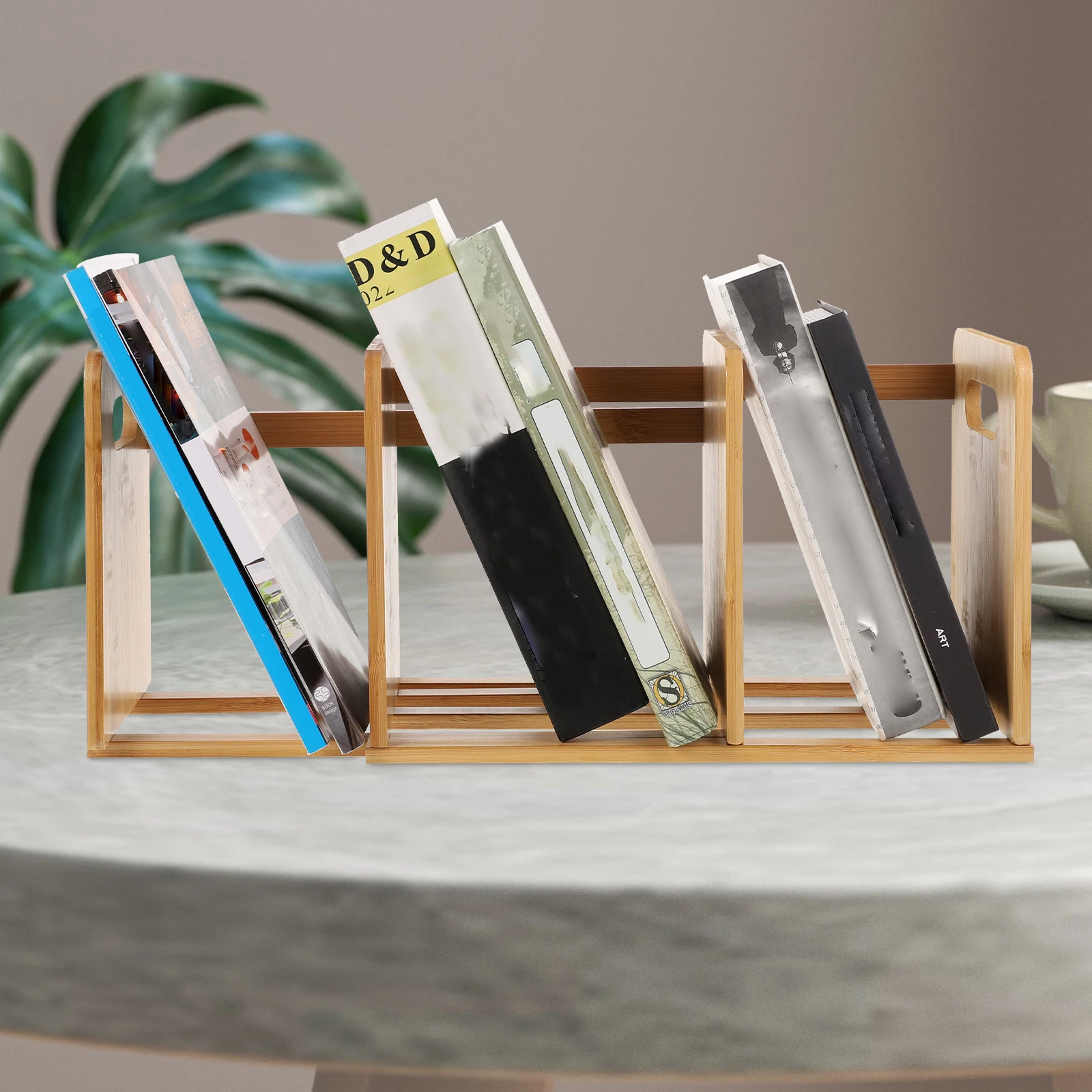 

Bamboo Bookshelf Desktop Organizer Telescopic Adjustable Desk Rack for Books Files Magazines Potted Plants Home Office School