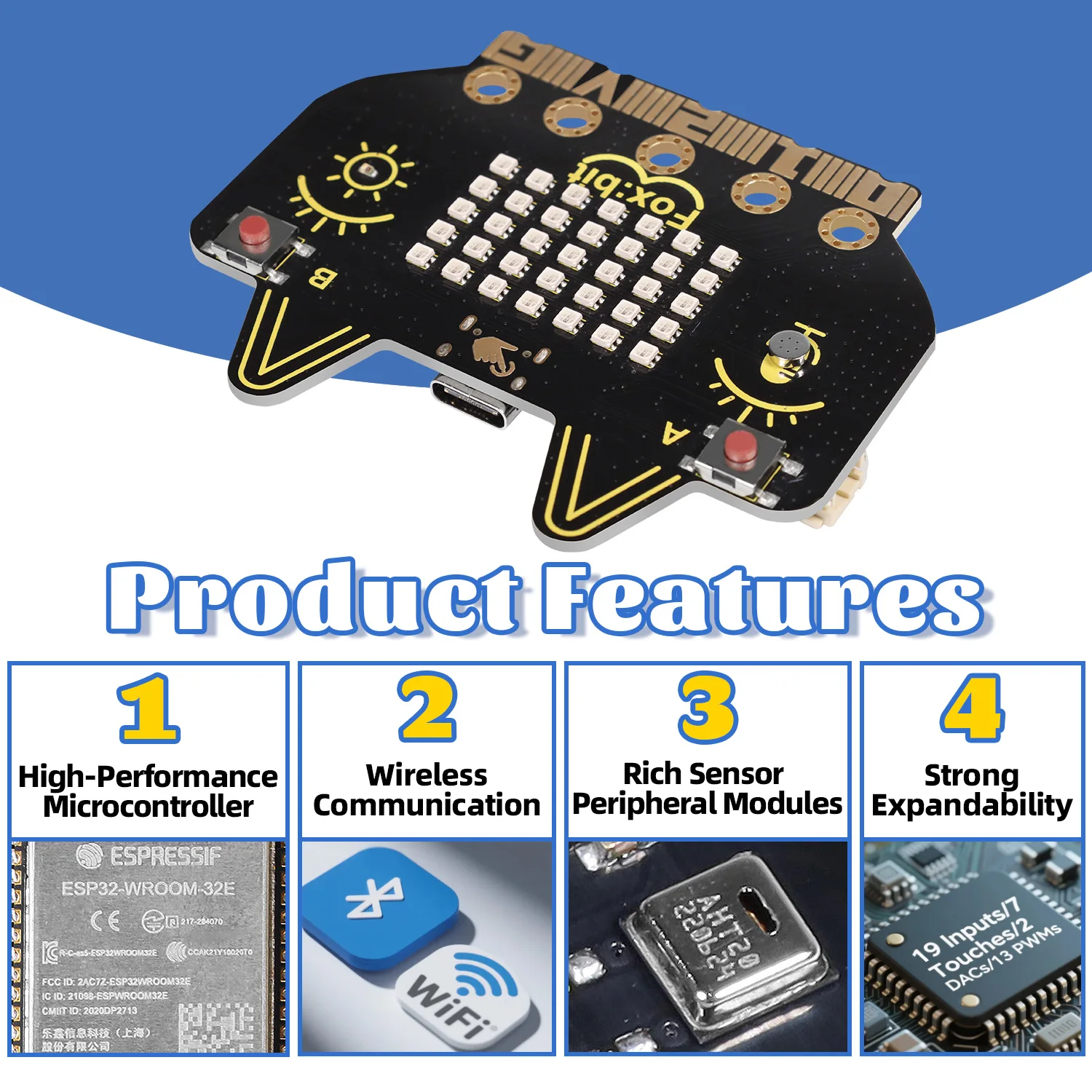 Keyestudio STEM Fox: لوحة تطوير bit Esp32 + نوع C USB مع بلوتوث وواي فاي لبرمجة Arduino DIY التعليمية Python