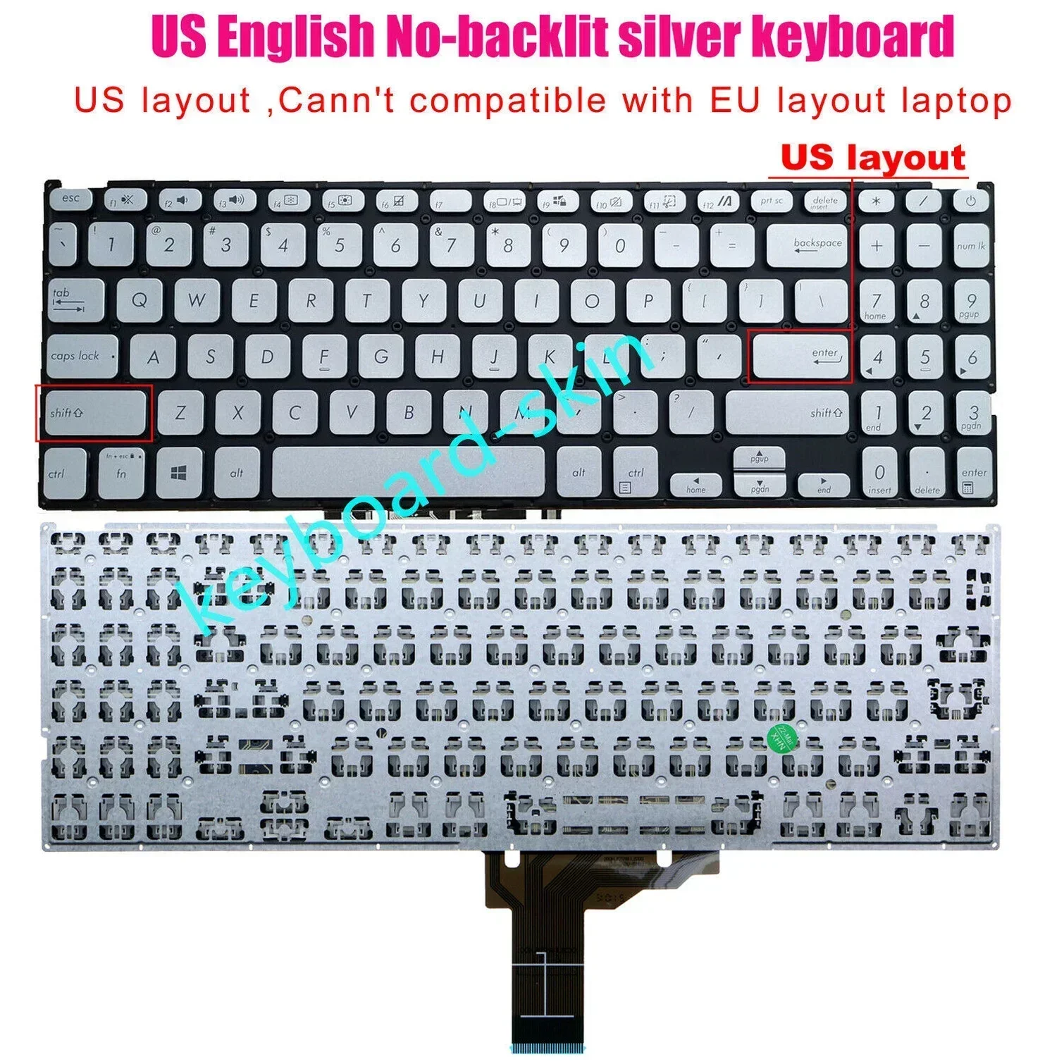 New Silver US NO-backlit Keyboard for ASUS VivoBook X509U X509UA X509M X509FA X509FJ X509DA FL8700F FL8700 FL8700FB M509 M509D
