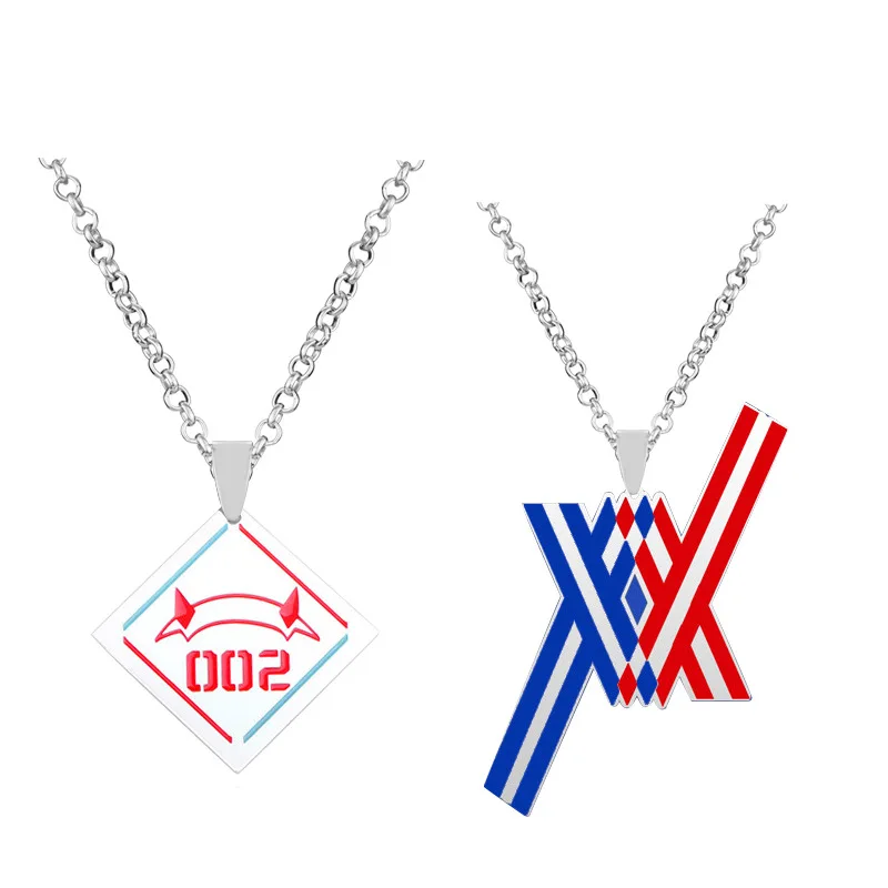 Anime DARLING in the FRANXX 02 Zero Two Necklace Code 002 Red Devil Horn Pendant Necklace for Women Men Jewelry Cosplay Props ﻿