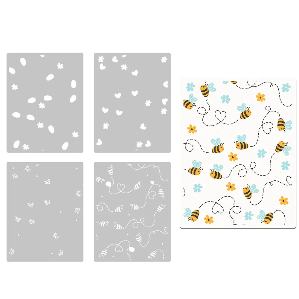 

MangoCraft 4pcs Cute Cartoon Flying Bees Plastic Stencil For Decor DIY Scrapbooking Supplies Embossing Stencils For Paper Cards