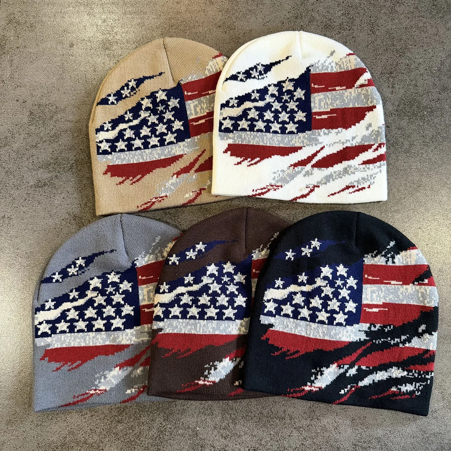 America Flag Jacquard Beanies Hat Female Cycling Skiing Bonnet Autumn Winter Outdoor Knitted Cap Women Men Warm Gorras Ear Hats