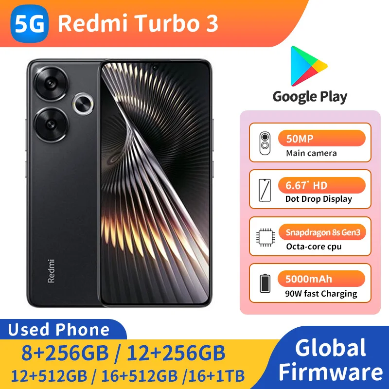 Redmi Turbo 3 5G RAM 16GB ROM 1TB Android 6.67インチ 50MP 90W