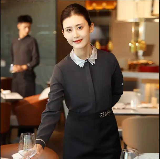 2024 New Bakery Workers Long Sleeve Black Shirt+Apron Pastry and Dessert Shop Western Restaurant Waiter Uniforms Wholesales