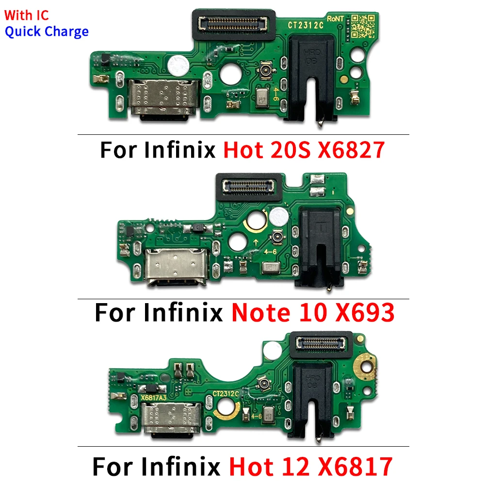 50Pcs，USB Charging Port Connector Board Flex Cable With Microphone For Infinix  Hot 7 9 12 20S 30 30i Zero X Neo Pro X6811 X6810