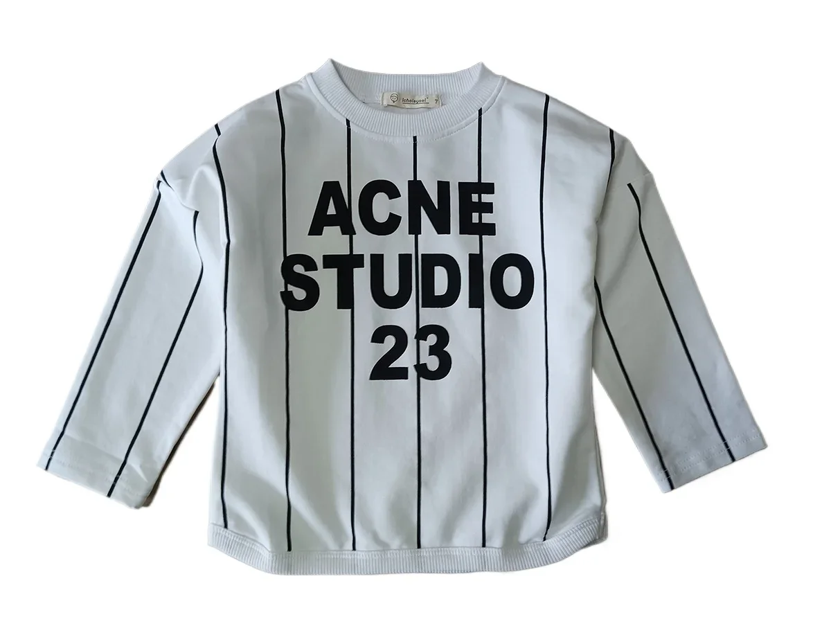 

Boys letter printing T-shirt for boys and girls stripe long sleeved top white