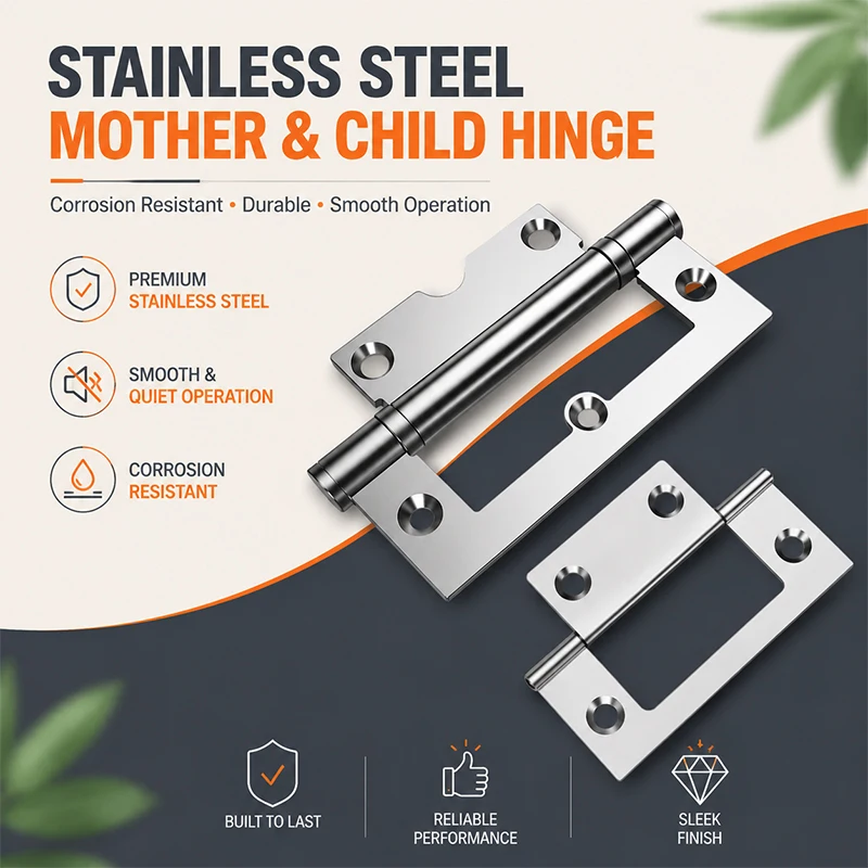 1pcs Stainless Steel Mother-Child Hinge Silent No-Groove Single Leaf Design for Industrial Machinery Equipment Cabinet Door